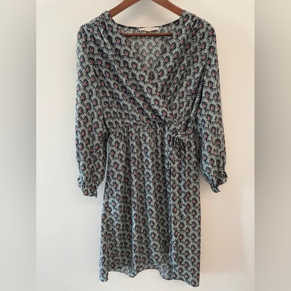 Women's Printed Mini Wrap Dress in Teal